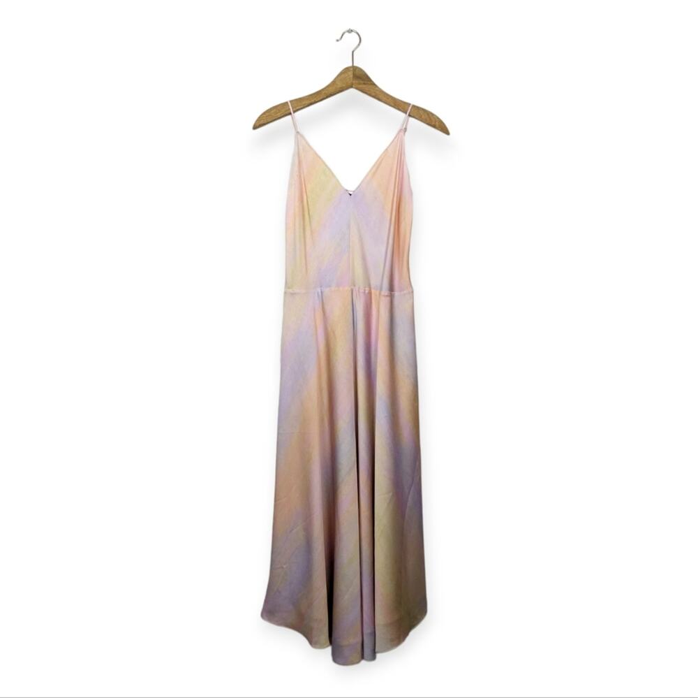 NWT Vince Pastel Rainbow Wash Satin Midi Slip Dress